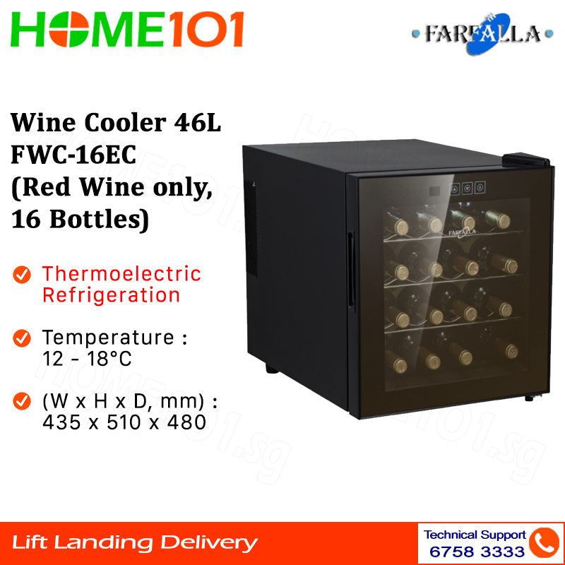 Farfalla Wine Cooler 46L FWC-16EC (Red Wine Only, 16 Bottles)