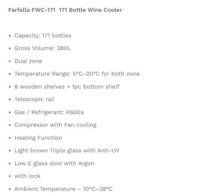 Farfalla Wine Cooler 380L FWC-171 (171 Bottles)