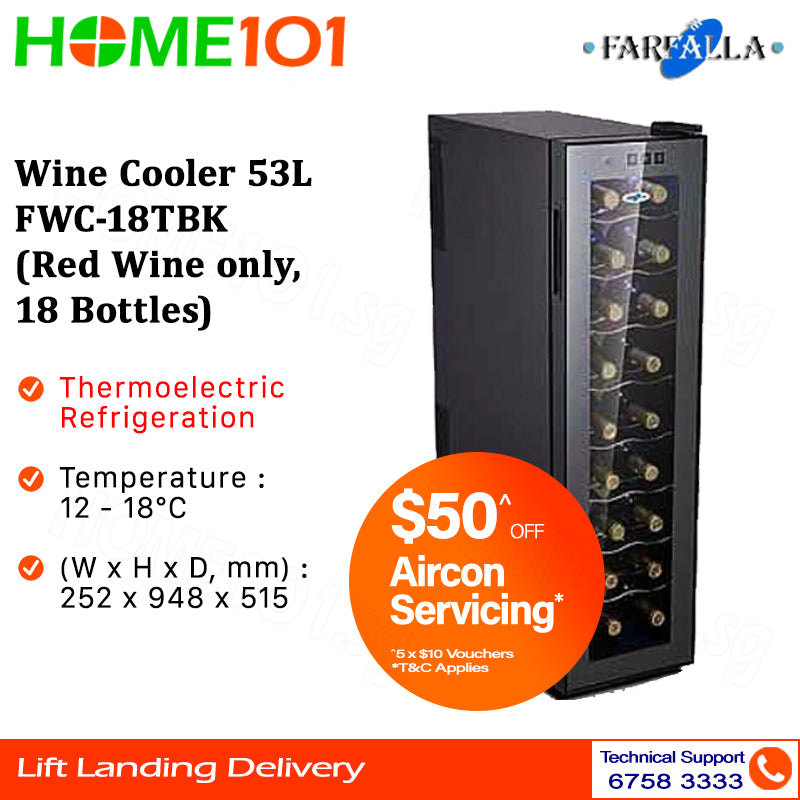 Farfalla Wine Cooler 53L FWC-18TBK (Red Wine Only, 18 Bottles)