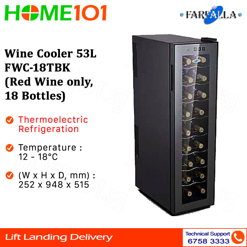 Farfalla Wine Cooler 53L FWC-18TBK (Red Wine Only, 18 Bottles)