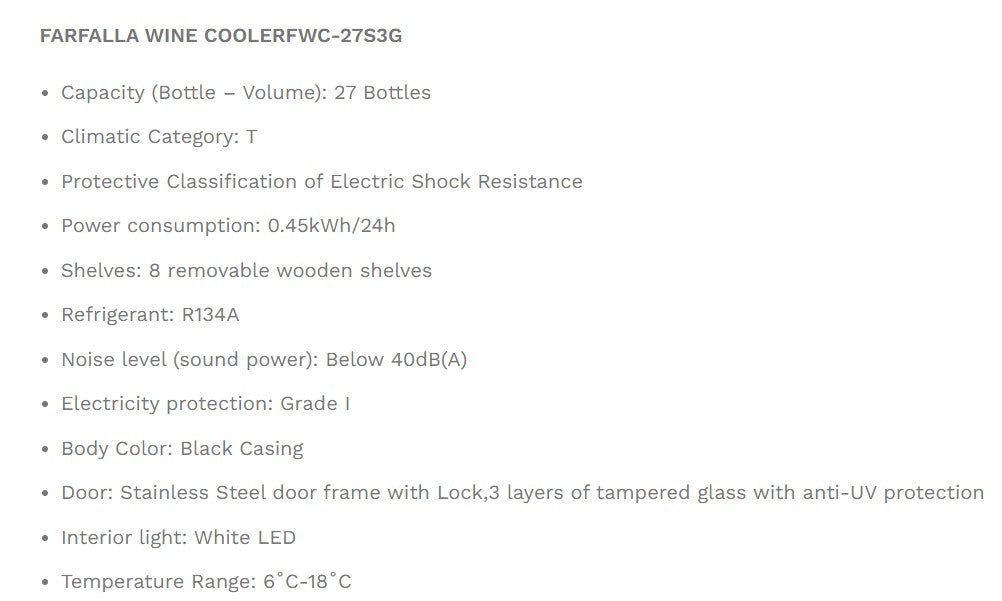 Farfalla Wine Cooler 95L FWC-27S3G (27 Bottles)