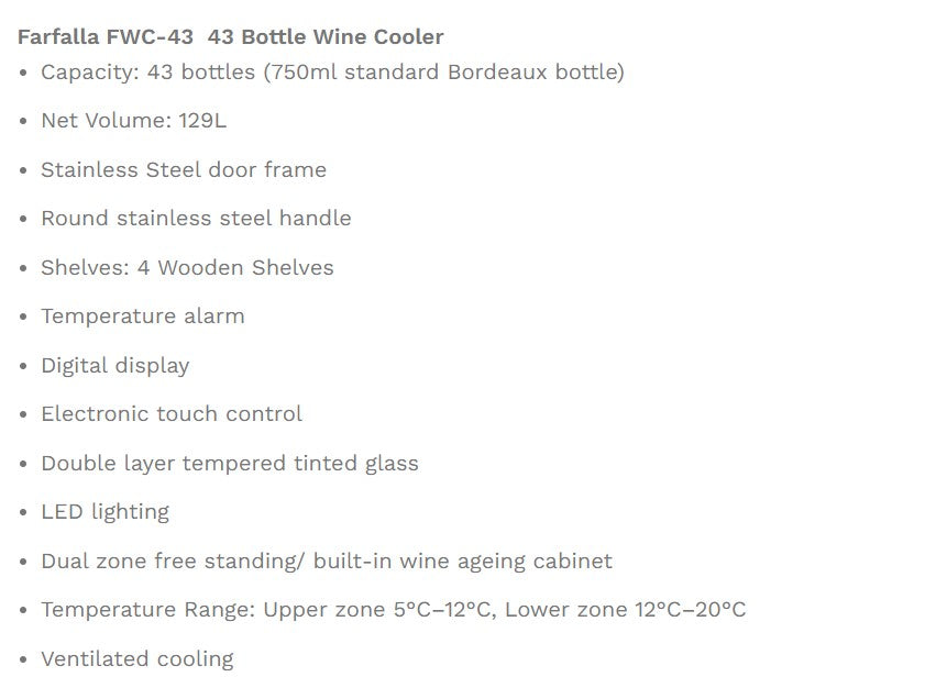 Farfalla Wine Cooler 129L FWC-43 (43 Bottles)