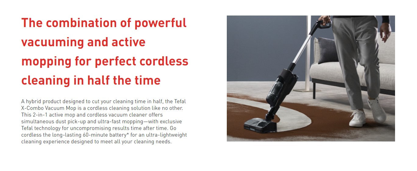 Tefal X-Combo Cordless Handstick Vacuum & Spin Mop Cleaner GF3039