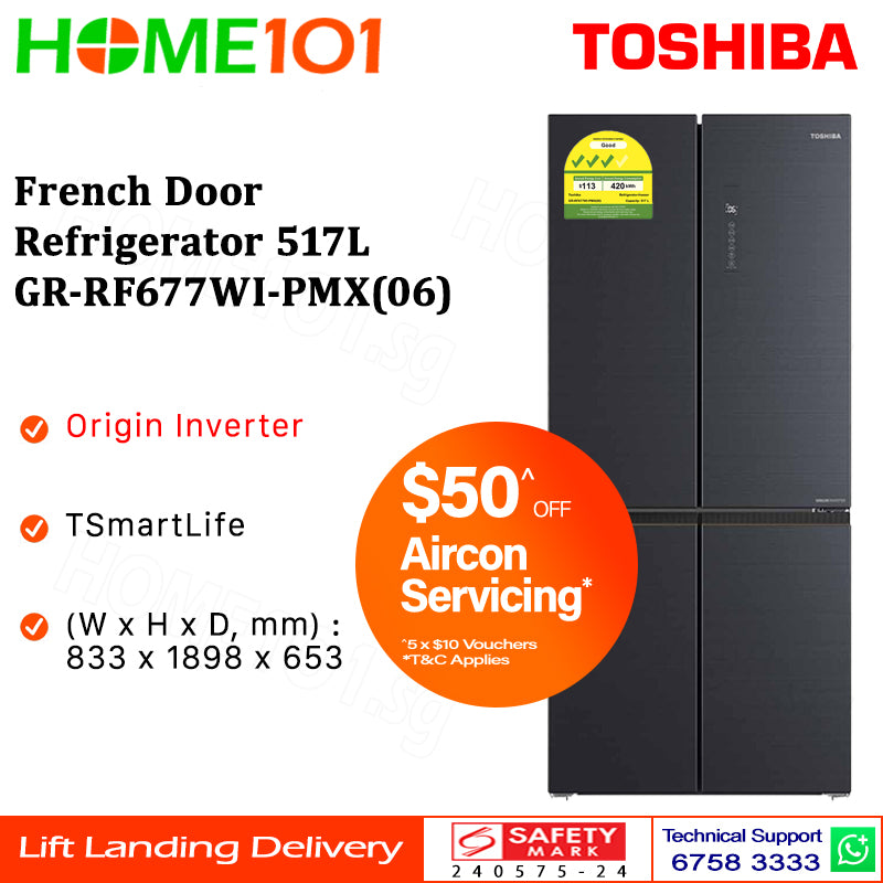 Toshiba French Door Fridge 517L GR-RF677WI-PMX(06)
