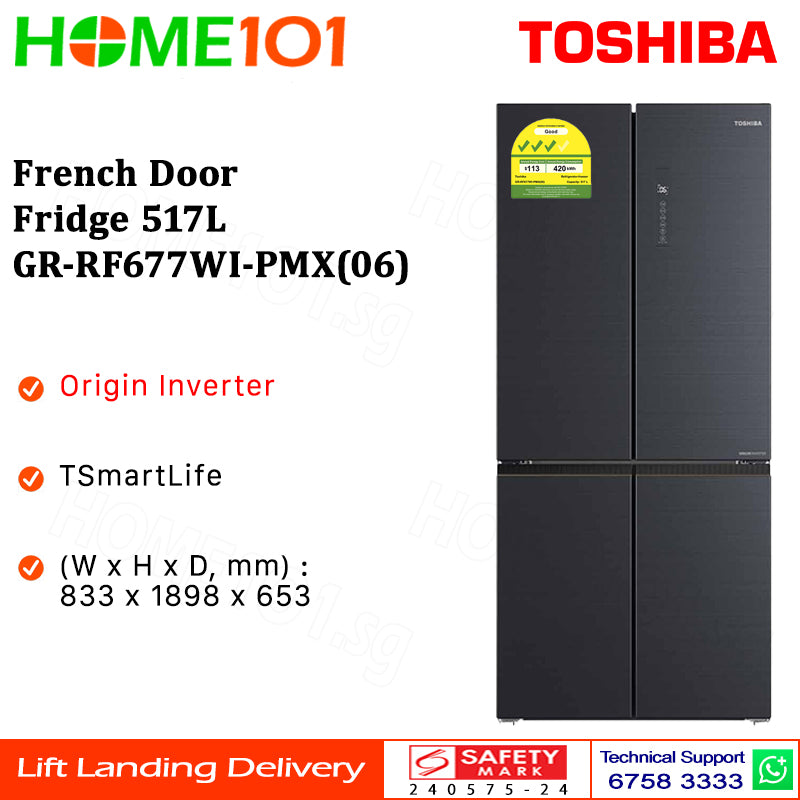 Toshiba French Door Fridge 517L GR-RF677WI-PMX(06)
