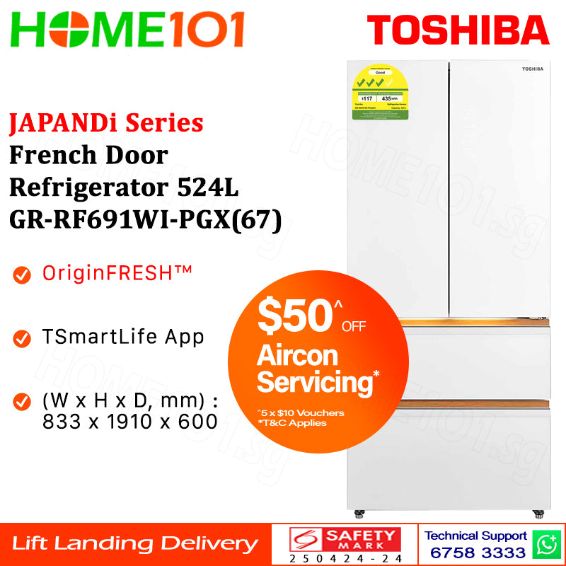 PRE-ORDER (ETA MID AUG) Toshiba JAPANDi Style French Door Fridge 524L GR-RF691WI-PGX(67)