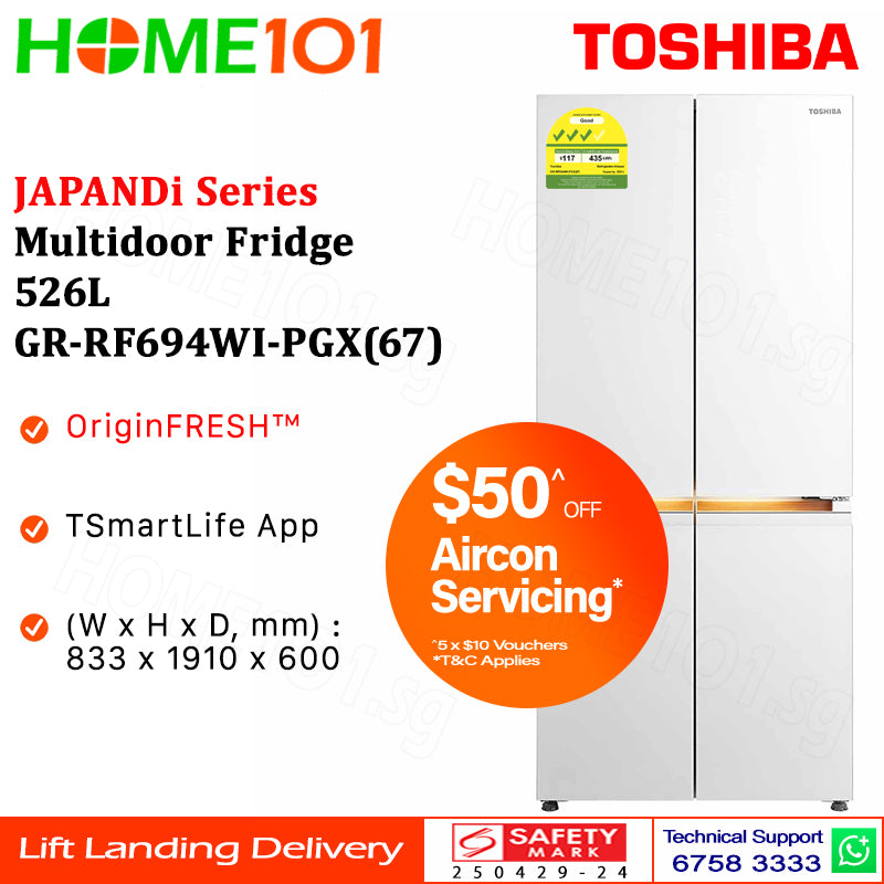Toshiba JAPANDi Series Multidoor Fridge 526L GR-RF694WI-PGX(67)