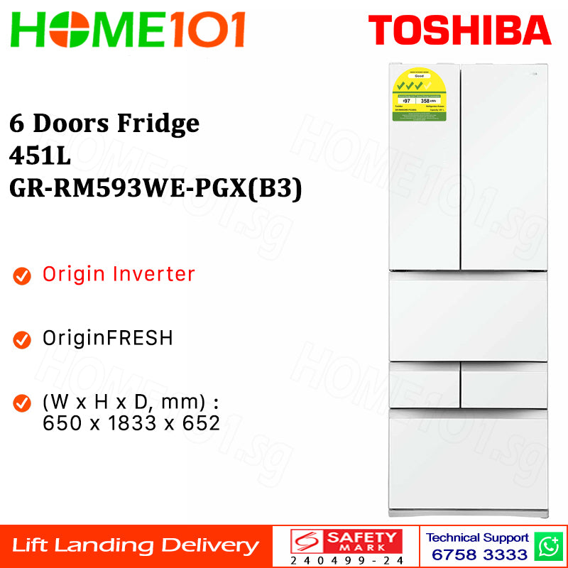 Toshiba 6 Doors Fridge 451L GR-RM593WE-PGX(B3)