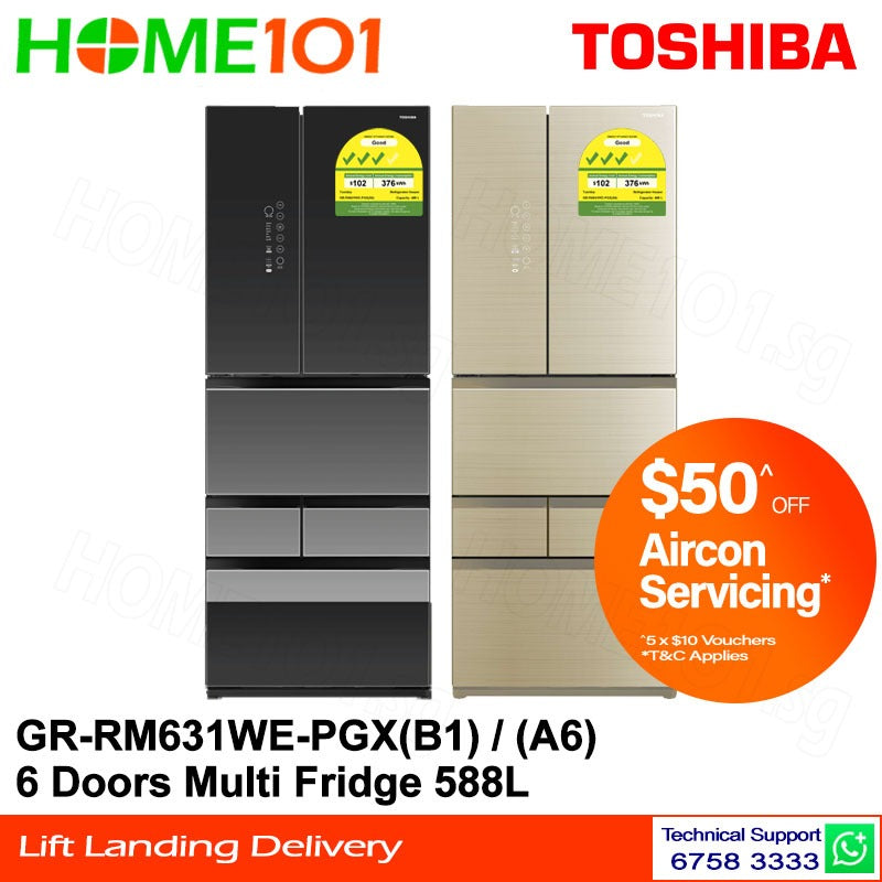 Toshiba 6 Doors Multi Fridge 588L GR-RM631WE-PGX(B1) & GR-RM631WE-PGX(A6)