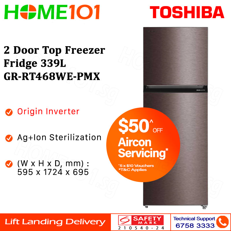 Toshiba 2 Door Top Freezer Fridge 339L GR-RT468WE-PMX