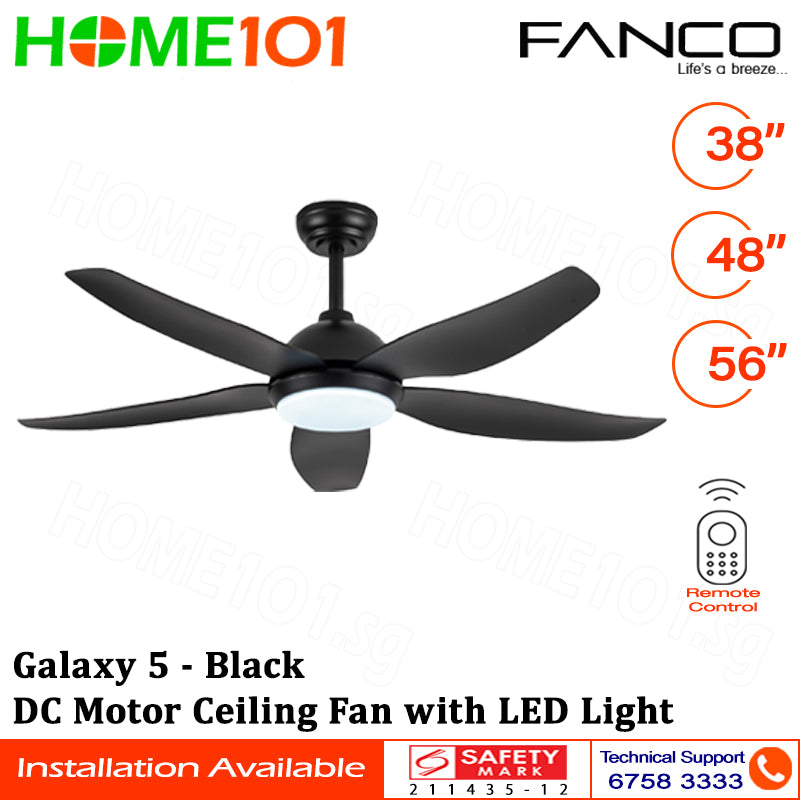 Fanco DC Motor Ceiling Fan with LED Light & Remote Control 38" / 48" / 56" Galaxy 5