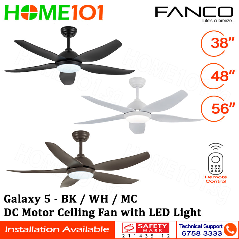 Fanco DC Motor Ceiling Fan with LED Light & Remote Control 38" / 48" / 56" Galaxy 5