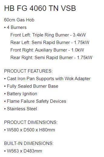 EF 4 Burners Built-In Hob HB FG 4060 TN VSB