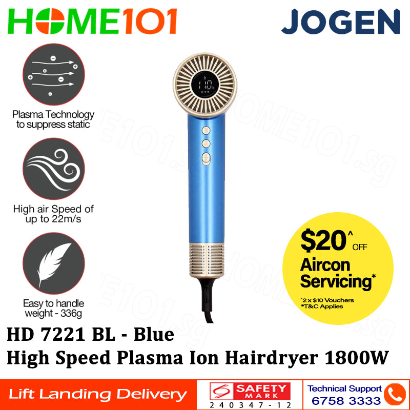 Jogen High Speed Plasma Ion Hair Dryer 1800W HD 7221 BL || HD 7221 GY || HD 7221 PK || HD 7221 PR