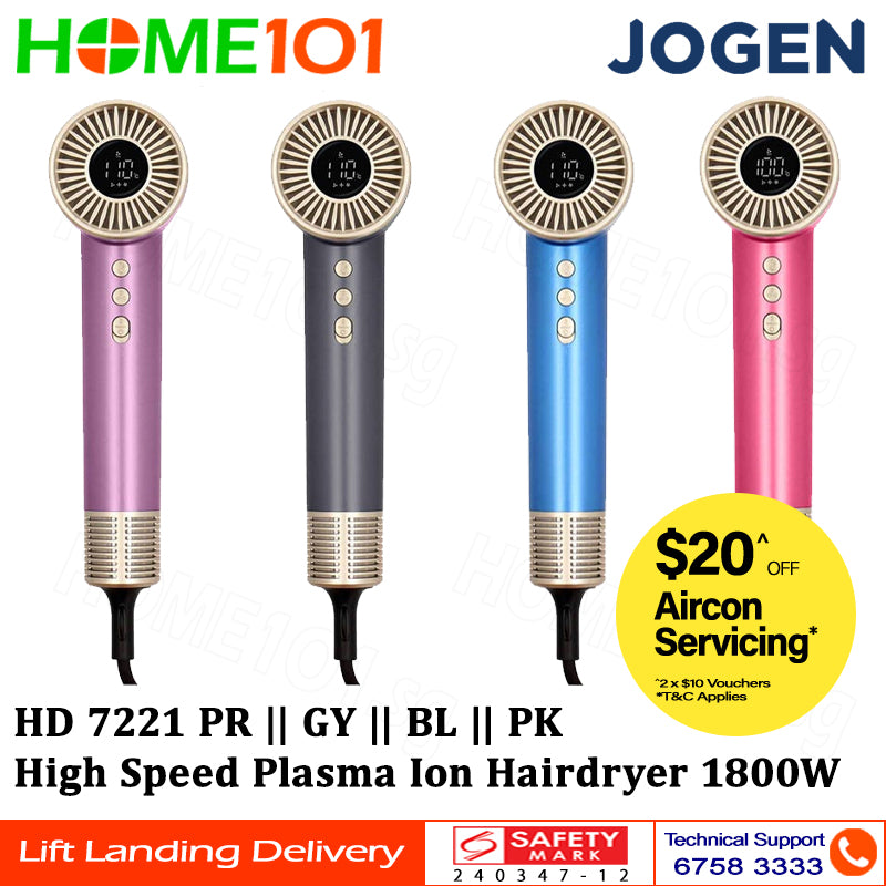 Jogen High Speed Plasma Ion Hair Dryer 1800W HD 7221 BL || HD 7221 GY || HD 7221 PK || HD 7221 PR