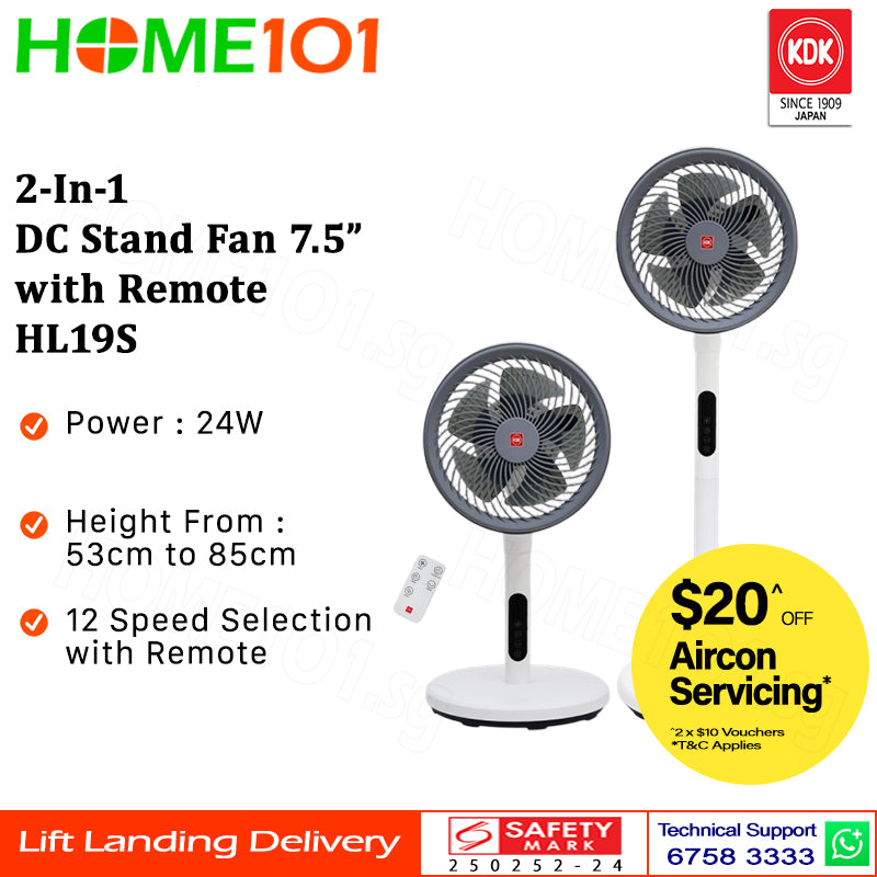 KDK 2-In-1 DC Stand Fan 7.5" with Remote HL19S