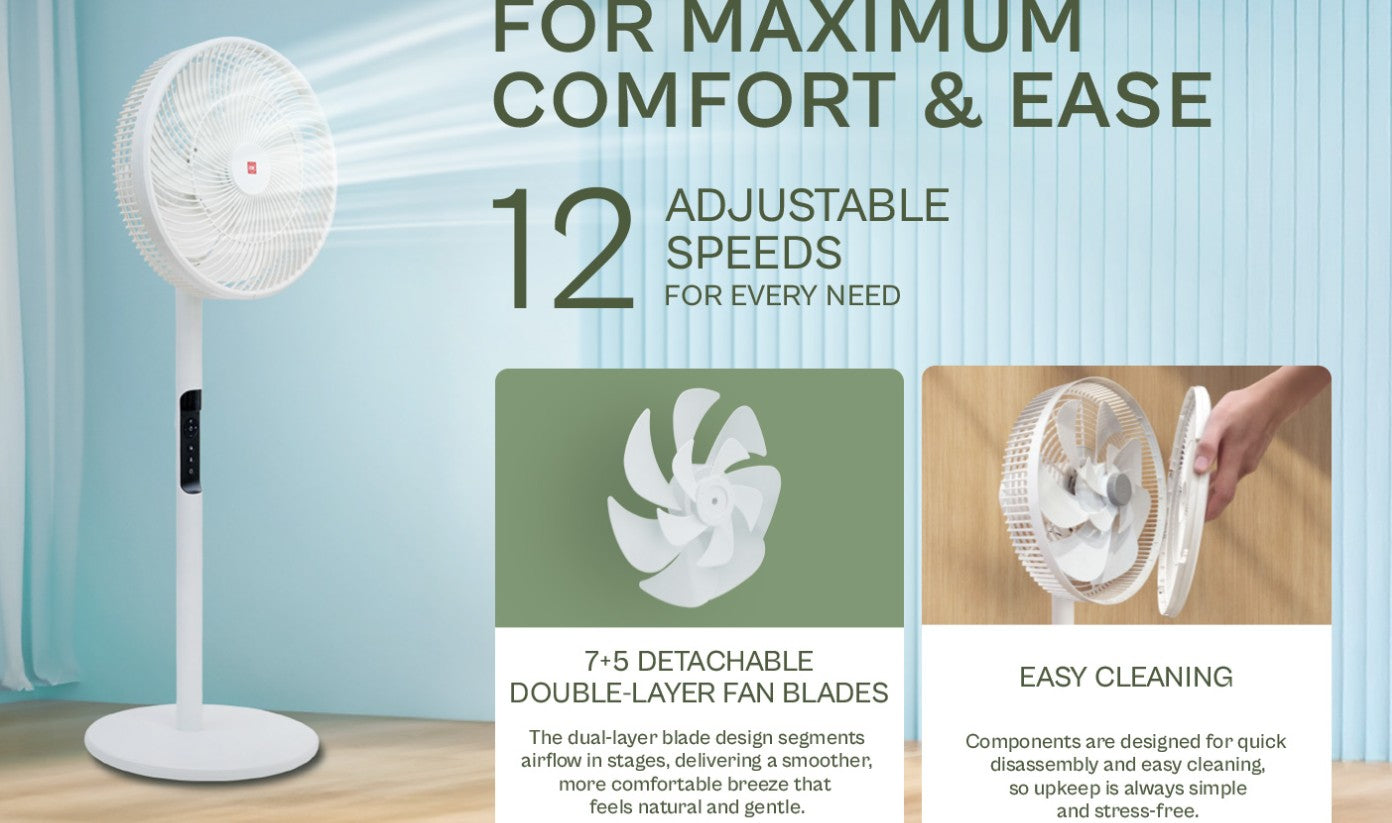 PRE-ORDER (ETA END JULY) KDK DC Stand Fan 12" with Remote HN30S