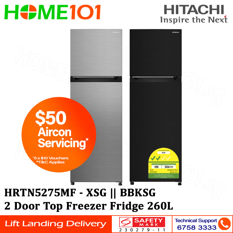 Hitachi 2 Door Top Freezer Fridge 260L HRTN5275MF - HRTN5275MFXSG || HRTN5275MFBBKSG