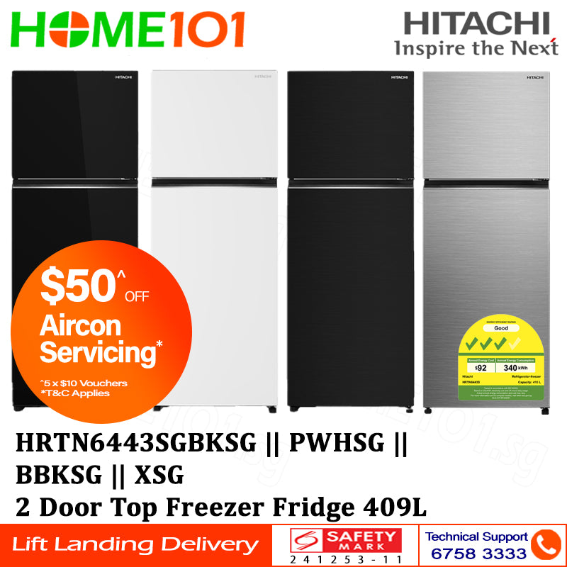 Hitachi 2 Door Top Freezer Fridge 344L HRTN6443S - HRTN6443SBBKSG || HRTN6443SGBKSG || HRTN6443SPWHSG || HRTN6443SXSG