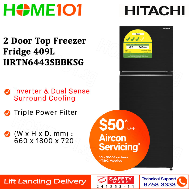 Hitachi 2 Door Top Freezer Fridge 344L HRTN6443S - HRTN6443SBBKSG || HRTN6443SGBKSG || HRTN6443SPWHSG || HRTN6443SXSG