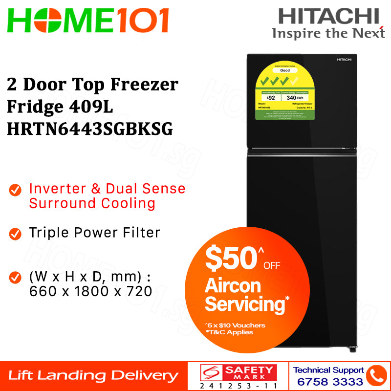 Hitachi 2 Door Top Freezer Fridge 344L HRTN6443S - HRTN6443SBBKSG || HRTN6443SGBKSG || HRTN6443SPWHSG || HRTN6443SXSG