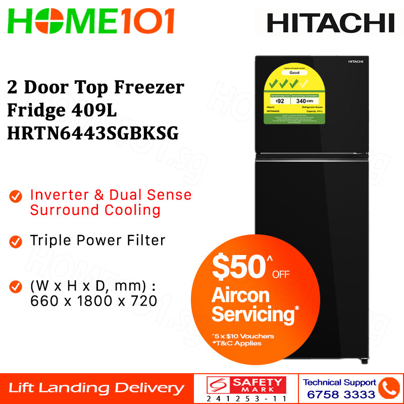 Hitachi 2 Door Top Freezer Fridge 344L HRTN6443S - HRTN6443SBBKSG || HRTN6443SGBKSG || HRTN6443SPWHSG || HRTN6443SXSG