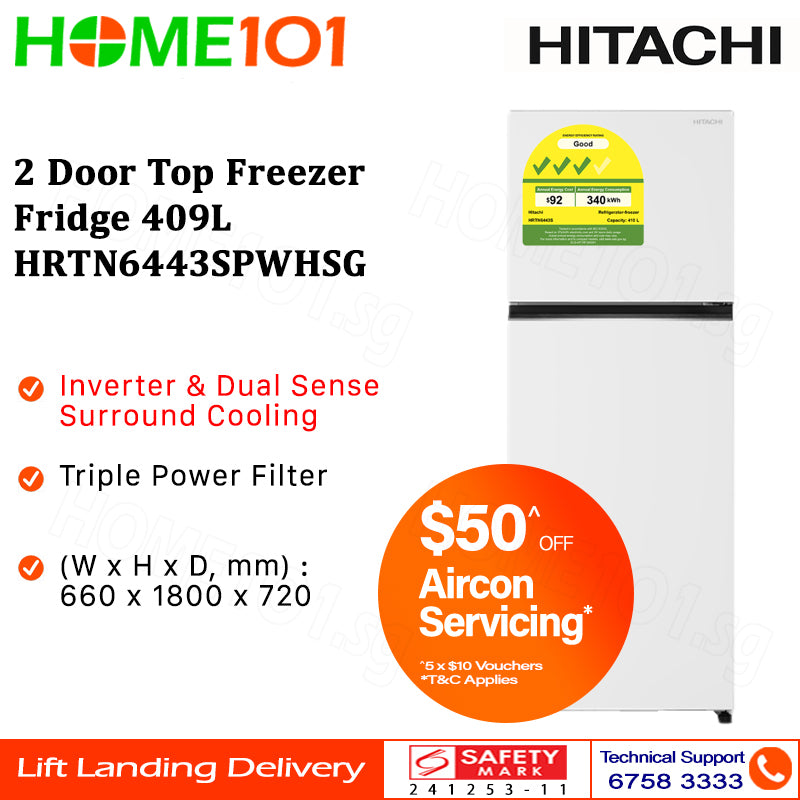 Hitachi 2 Door Top Freezer Fridge 344L HRTN6443S - HRTN6443SBBKSG || HRTN6443SGBKSG || HRTN6443SPWHSG || HRTN6443SXSG