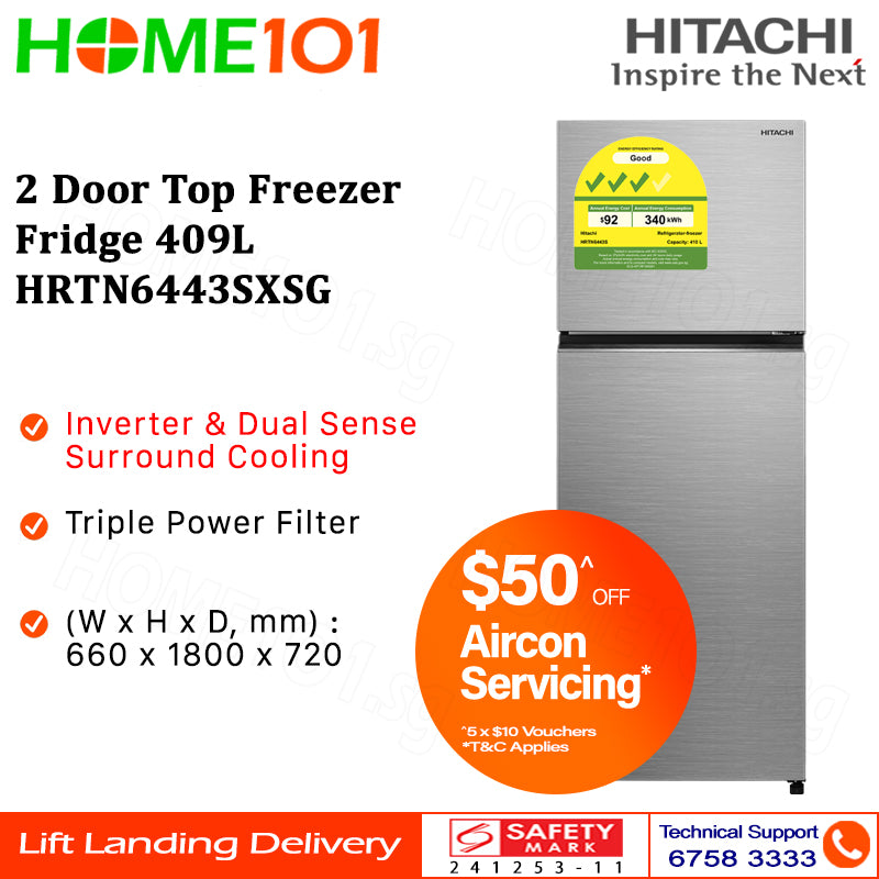 Hitachi 2 Door Top Freezer Fridge 344L HRTN6443S - HRTN6443SBBKSG || HRTN6443SGBKSG || HRTN6443SPWHSG || HRTN6443SXSG