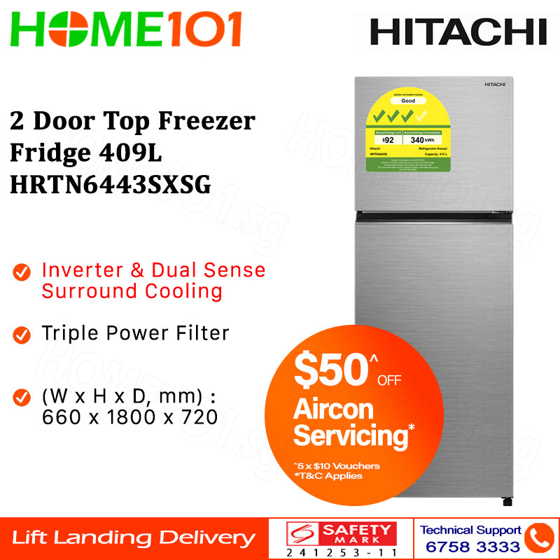 Hitachi 2 Door Top Freezer Fridge 344L HRTN6443S - HRTN6443SBBKSG || HRTN6443SGBKSG || HRTN6443SPWHSG || HRTN6443SXSG