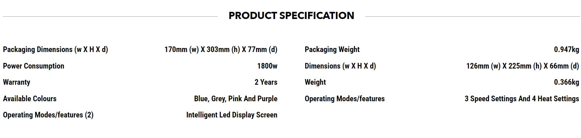 Jogen High Speed Plasma Ion Hairdryer 1800W HD 7221 BL || HD 7221 GY || HD 7221 PK || HD 7221 PR