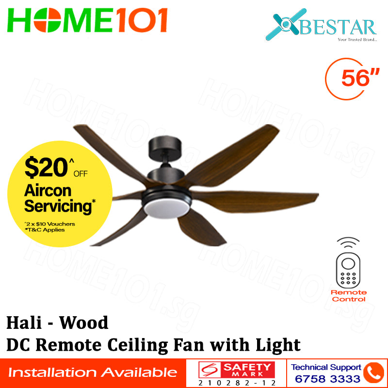 Bestar DC Motor Ceiling Fan with Remote Control & Light 48"/56” Hali