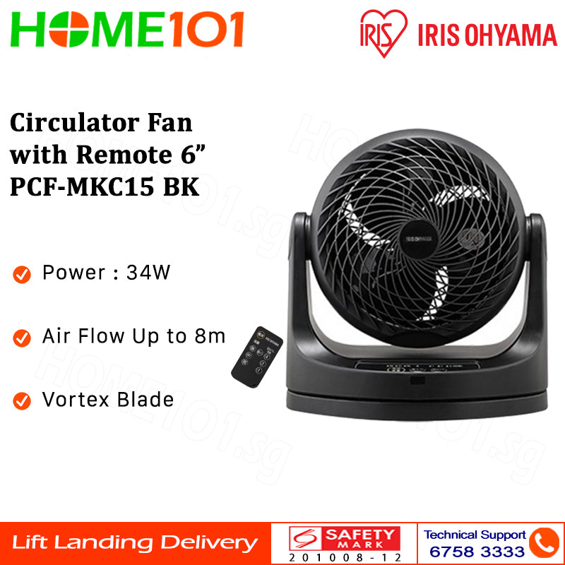 Iris Ohyama Circulator Fan with Remote 6" PCF-MKC15 BK