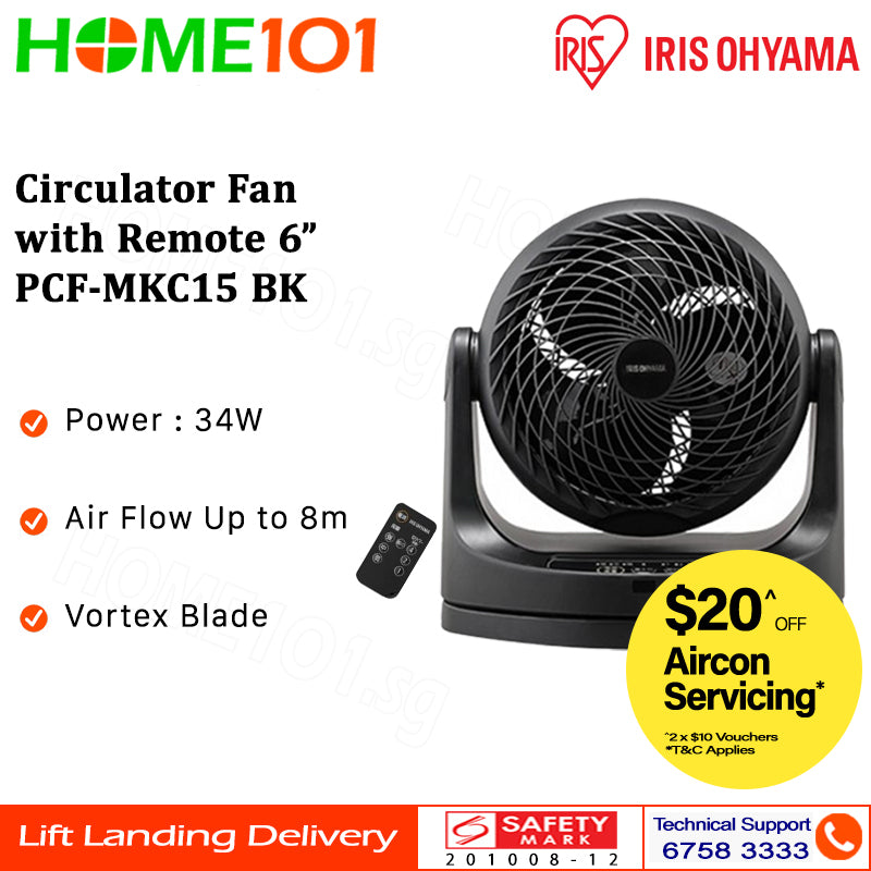 Iris Ohyama Circulator Fan with Remote 6" PCF-MKC15 BK