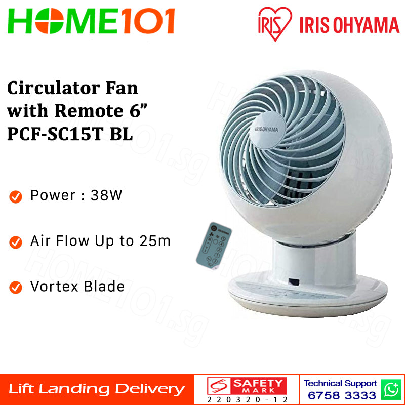 Iris Ohyama Circulator Fan with Remote 6" PCF-SC15T Blue