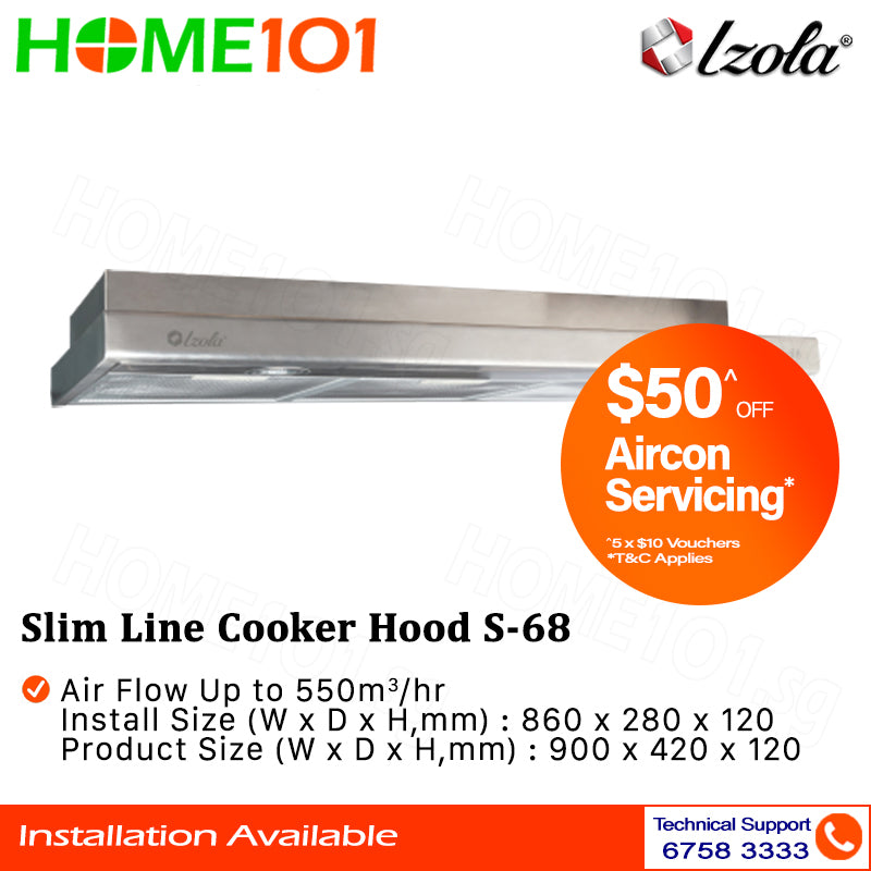 Izola Stainless Steel Slim Line Cooker Hood 90cm S-68