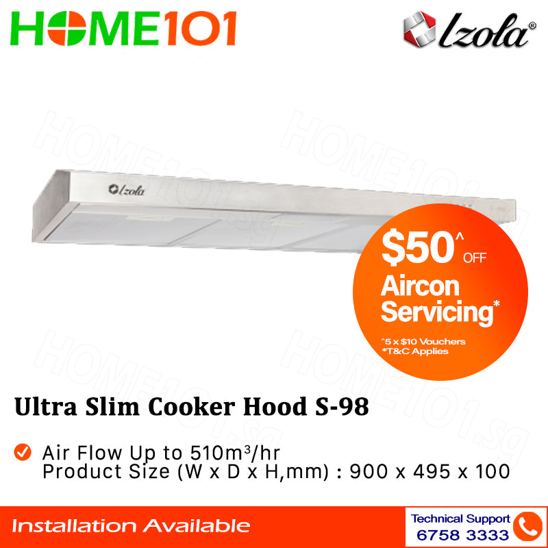 Izola Stainless Steel Ultra Slim Cooker Hood 90cm S-98