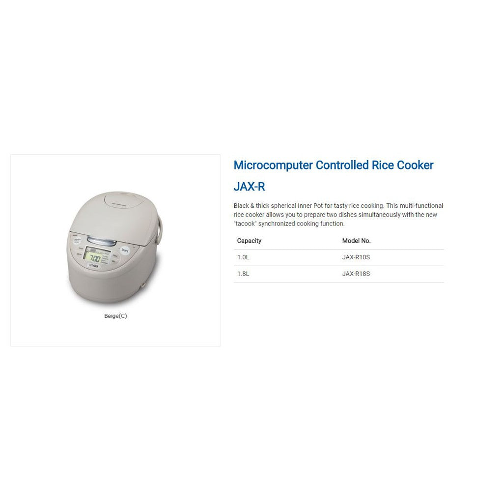 Tiger Microcomputer Controlled Rice Cooker 1.0L JAX-R10S