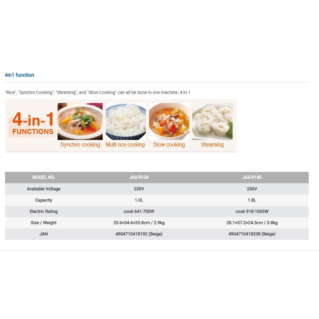 Tiger Microcomputer Controlled Rice Cooker 1.0L JAX-R10S