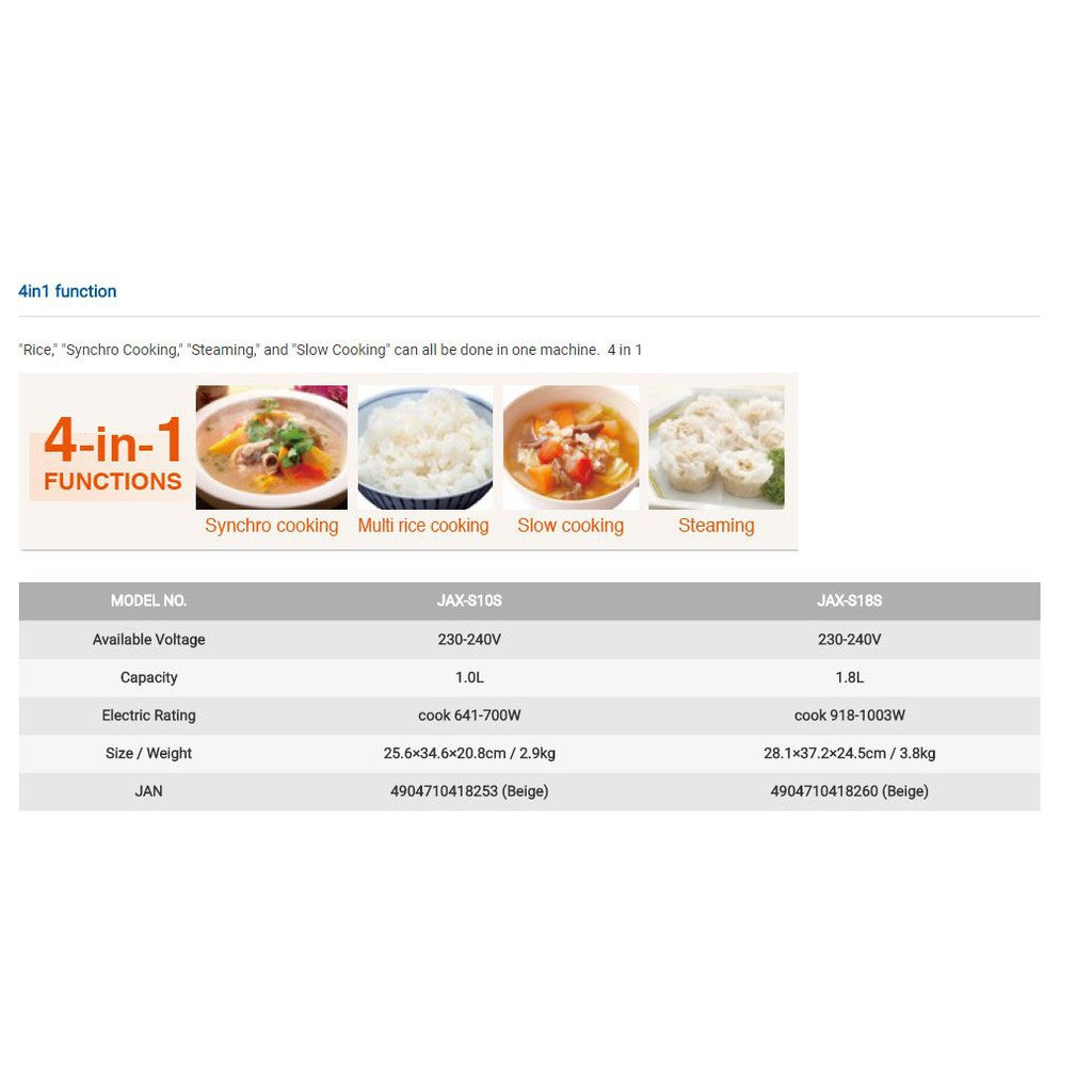 Tiger Microcomputer Controlled Rice Cooker 1.8L JAX-S18S