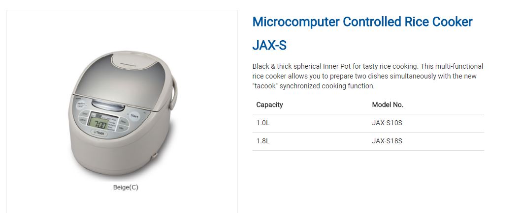 Tiger Microcomputer Controlled Rice Cooker 1.8L JAX-S18S