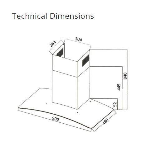 Tecno Tempered Glass Designer Chimney Hood 90cm KA 9688