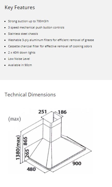 Tecno Chimney Hood 90cm KA 2028