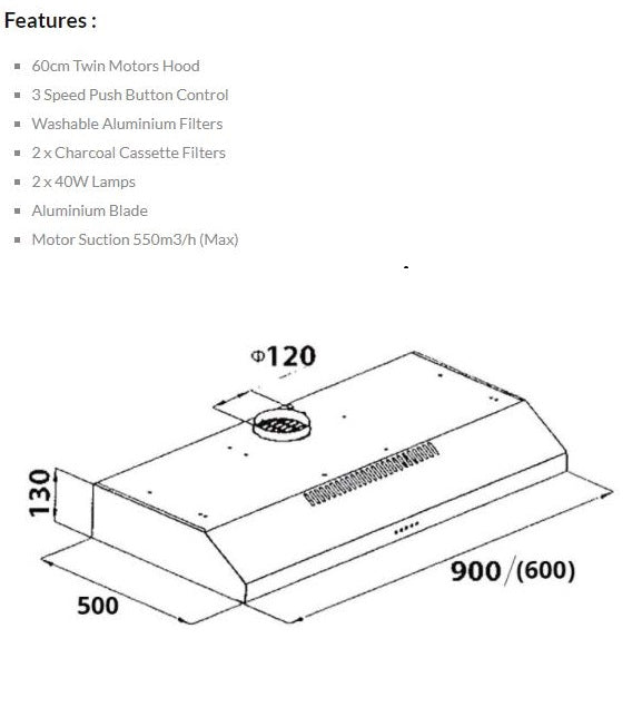 Tecno Slim Line Cooker Hood 60cm KA 268