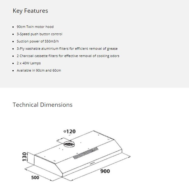 Tecno Slim Line Cooker Hood 90cm KA 298