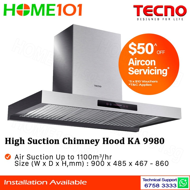 Tecno High Suction Chimney Hood 90cm KA 9980