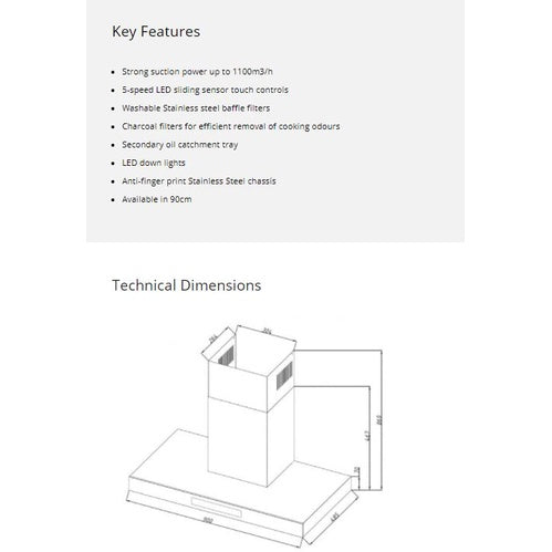 Tecno High Suction Chimney Hood 90cm KA 9980