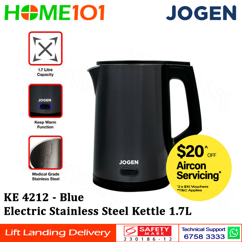 Jogen Electric Stainless Steel Kettle 1.7L KE 4211 - Red || KE 4212 - Blue