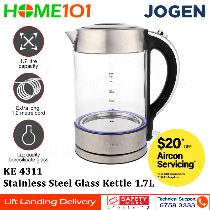 Jogen Stainless Steel Glass Kettle 1.7L KE 4311