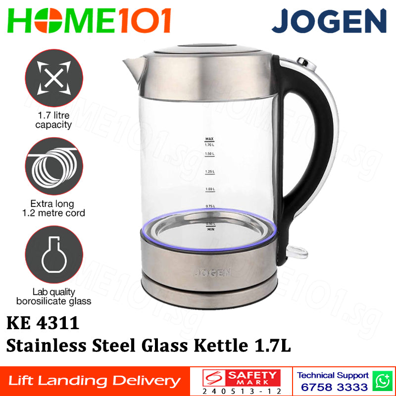 Jogen Stainless Steel Glass Kettle 1.7L KE 4311