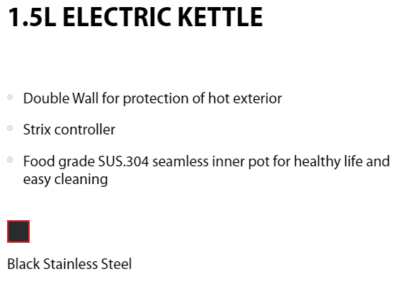 Toshiba Electric Kettle 1.5L KT-15DRRS